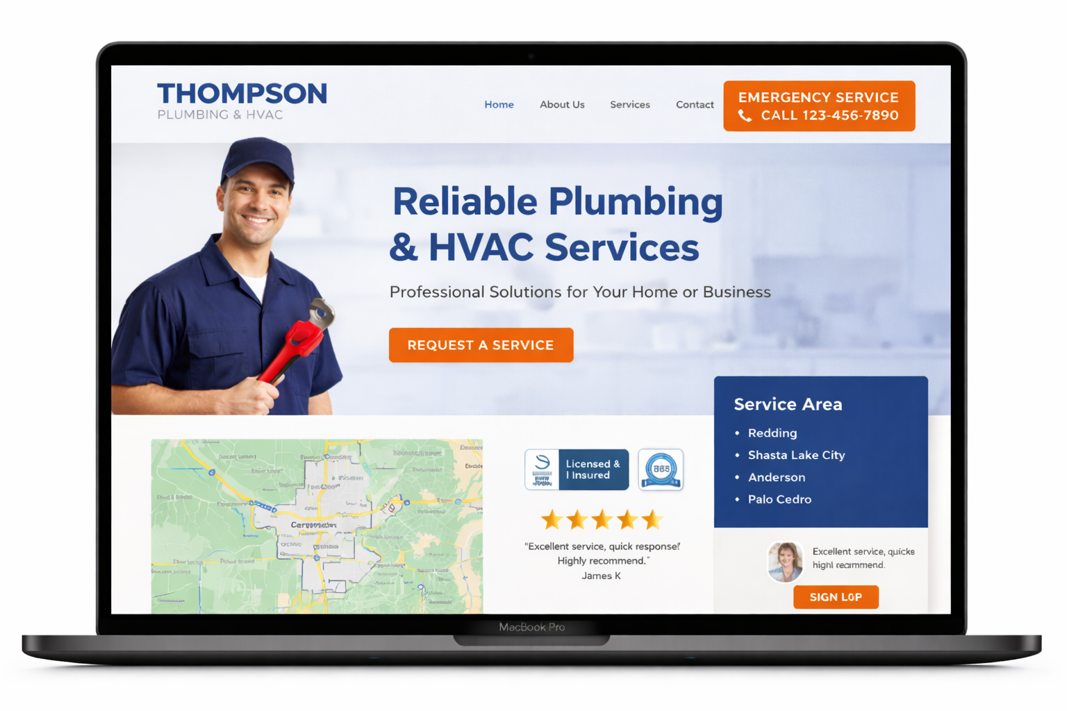 Thompson Plumbing and HVAC website design by Orderly X Dev