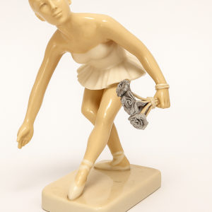 Porcelain Ballerina Figurine – Elegantly Poised with Silver Bouquet - Image 2