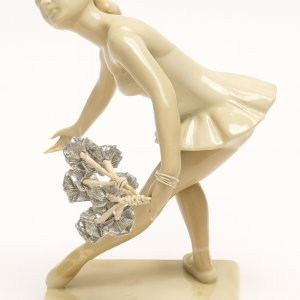 Porcelain Ballerina Figurine – Elegantly Poised with Silver Bouquet - Image 3
